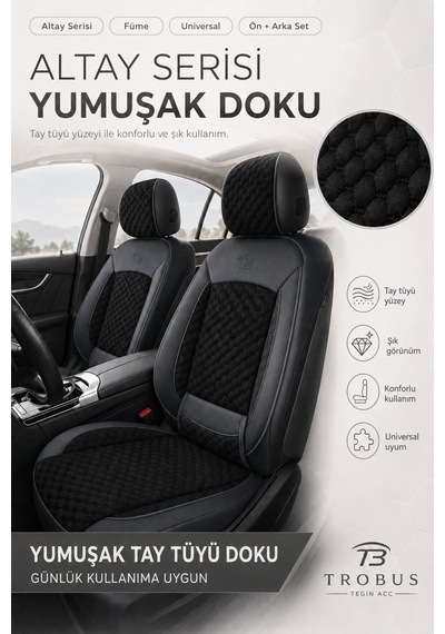 Bmw 3.20 İ 2015-2018 Uyumlu Altay Bel Destekli Tay Tüyü Siyah Koltuk Kılıfı Siyah