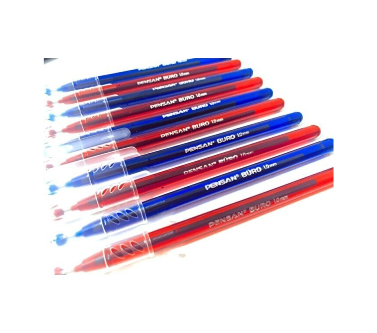 Büro 1.0 Mm Tükenmez Kalem 5 Kırmızı Kalem + 5 Mavi Kalem Toplam 10 Adet Mavi Kırmızı