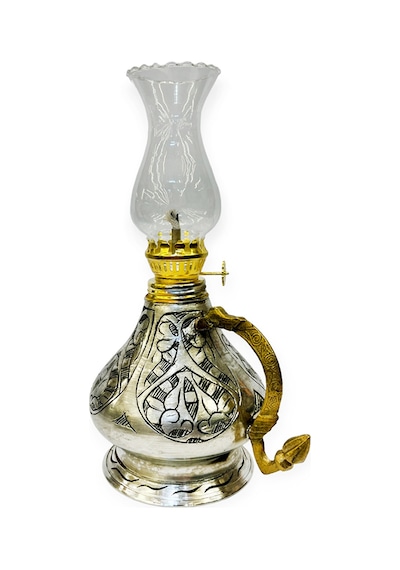 İşlemeli Bakır Gaz Lambası Küçük Boy, G10134 Gri