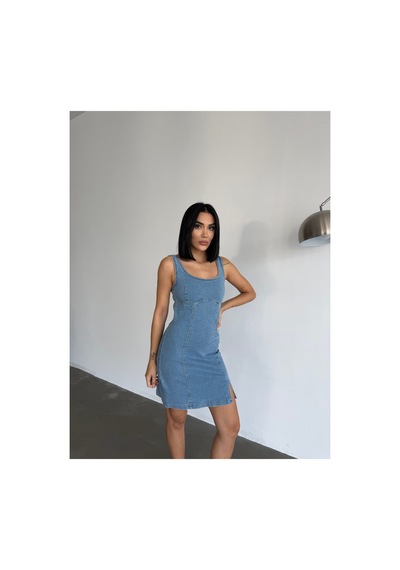Meecy Denim Likralı Tasarım Kot Elbise Mavi Mavi