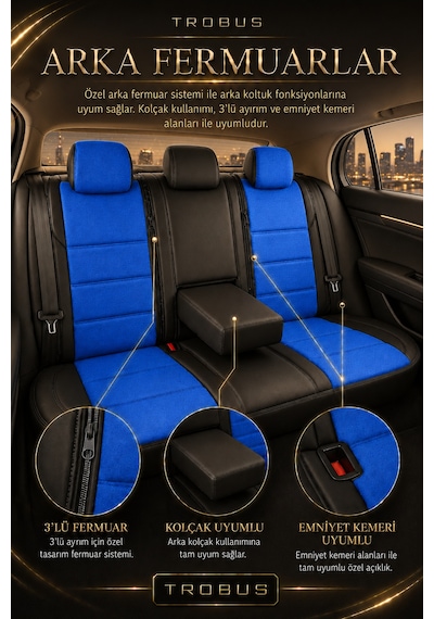 Renault R9 Broadway 1990-2000 Uyumlu Lion Serisi Tay Tüyü Mavi Siyah Premium Koltuk Kılıfı
