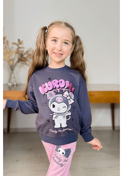 Turuncu Gardrop 3-10 Yaş Kuromi Yaldız Baskılı Kız Çocuk Takım Pembe Pembe