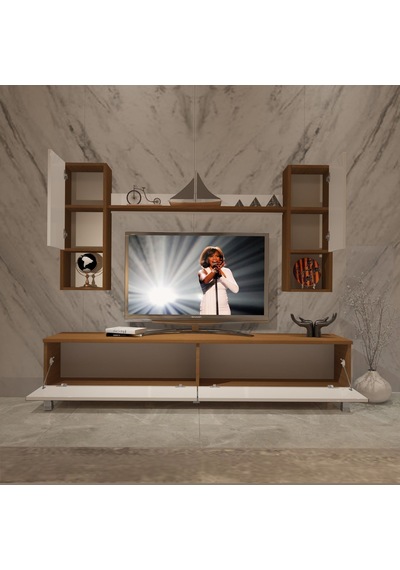 Decoraktiv Eko 5da Slm Std Krom Ayaklı Tv Ünitesi Tv Sehpası Ceviz - Beyaz