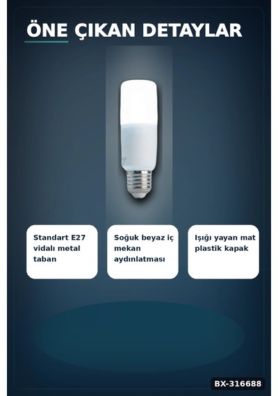 Led Ampul 8w 6500k Beyaz Işık E27 Duy 720 Lümen Tasarruflu Aydınlatma 1 Adet Bx-316688