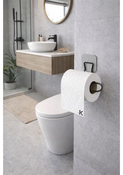 Buççin Online Mağaza Sticker Yapışkanlı Dekoratif Wc Tuvalet Kağıdı Tutacağı Şık Banyo Aksesuarı Wc Kağıtlık Metal Siyah Çok Renkli