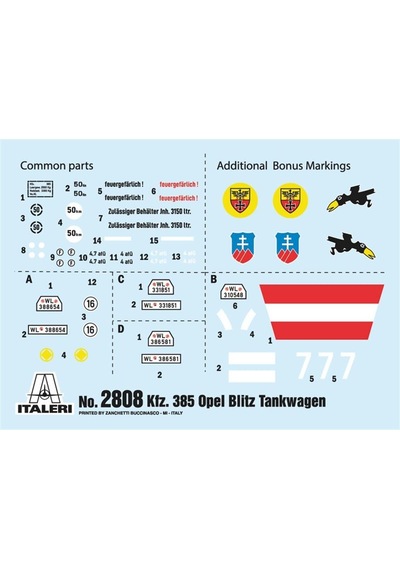 Italeri 2808s 1/48 Ölçek, Opel Blitz Tankwagen Kfz. 385 Askeri Tanker, Plastik Model Kiti
