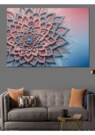 Pembe Örgü Mandala Deseni Dekoratif Kanvas - Mdf Ahşap Tablo