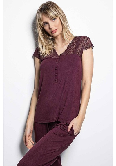 Monamise 18420 Kısa Kollu Pijama Takım - Bordo Bordo