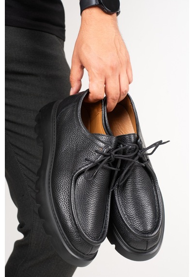 Fame Step Hakiki Deri Erkek Casual Ayakkabı +4.5 Cm Boy Uzatan Kalın Taban Günlük Bağcıklı Comfort Vicenza siyah