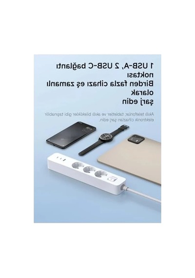 3'lü Priz, 20w Hızlı Şarj, 2x Usb-c Ve 1x Usb-a Girişi 0