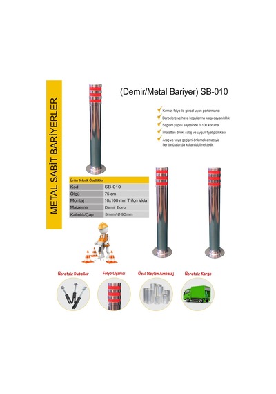 Metal Duba Delinatör Parlak Sabit Demir Baba Trafik Dubası 75 CM N11.143