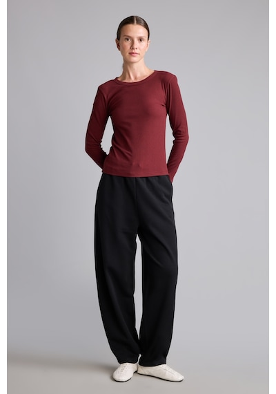 Defacto Slim Fit Bisiklet Yaka Fitilli Kaşkorse Uzun Kollu Basic Tişört I4450ax26aubr115 Bordo-br115
