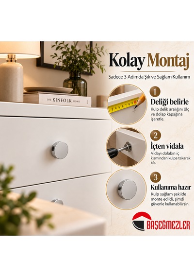 Haskan Yuvarlak Düğme Kulp Krom