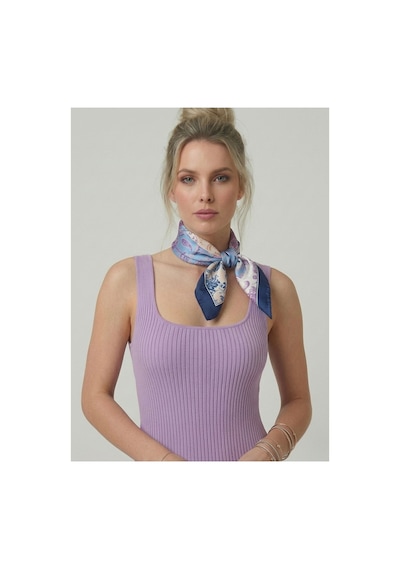 Neden Tekstil Premium Fit Kare Yaka Fitilli Triko Midi Elbise - Lila
