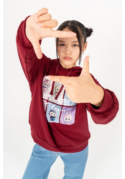 Kız Çocuk Labubu Baskılı 3 İplik Kışlık Şardonsuz Sweatshirt 4540 Bordo