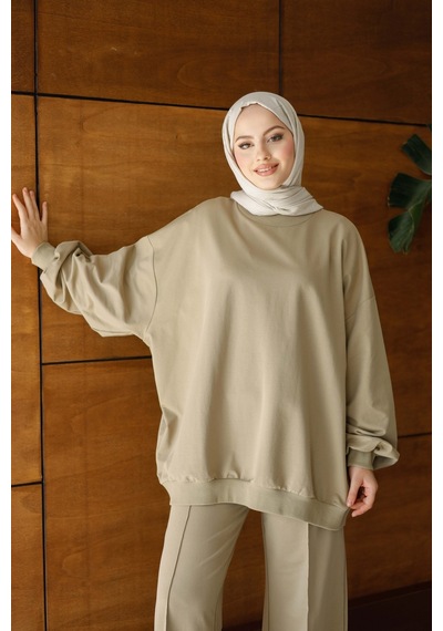 Moonsc Kadın Oversize 2 İplik Tesettür Takım Haki