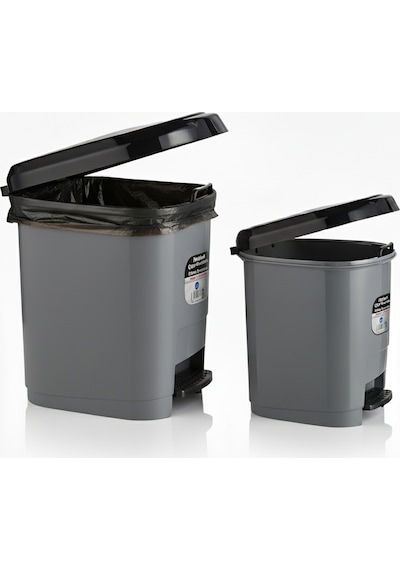 20 Lt Ve 9 Lt Plastik Pedallı Çöp Kovası 2'li Set Gri