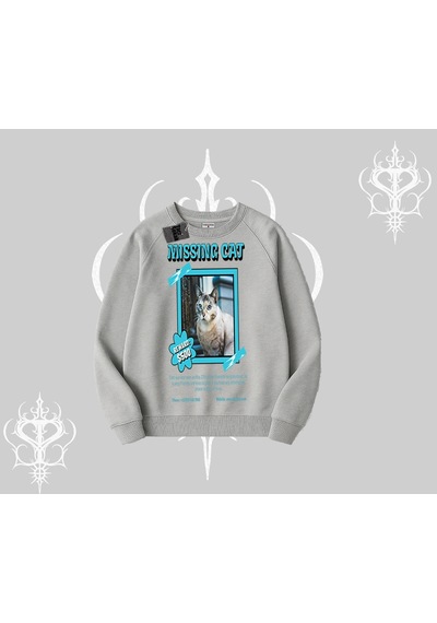 Startmore Missing Cat Baskılı Biskilet Sweatshirt Gri