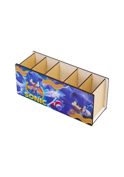 Deepcraft Ahşap Çocuklar İçin Masa Üstü Kare Kalemlik & Organizer-sonic