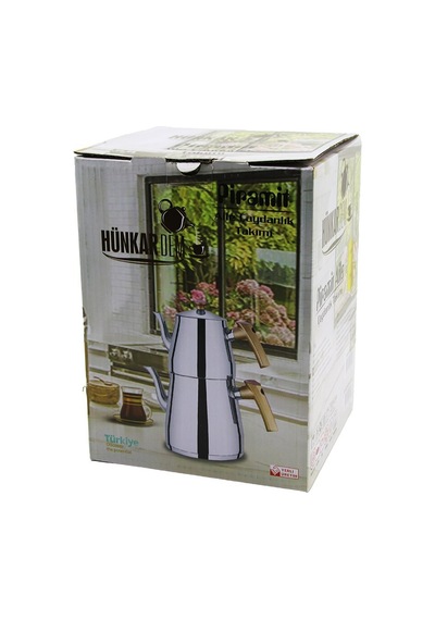 Pramit Aile Boy Çelik Çaydanlık Seti - Takımı Renkli Bakalit Kulp Üst Demlik: 1.5lt - Alt Suluk: 2.75lt Kendinden Süzgeçli 5570 Çok Renkli