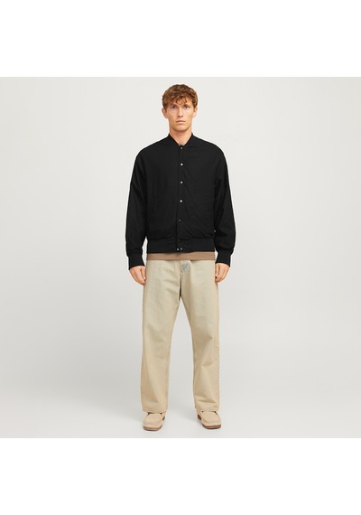 Jack & Jones Jack&jones Ario Linen Bomber Erkek Siyah Yuvarlak Yaka Ceket Siyah