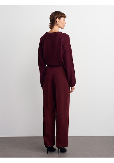 Dilvin 7954 Yüksek Bel Pantolon-bordo Bordo