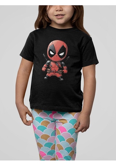 Sevbano Deadpool Baskılı Unisex Film Çocuk Tişört 1-12 Yaş SIYAH