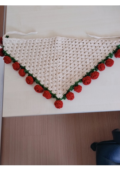 Gül Detaylı Pinterest Bandana Bej - Kırmızı