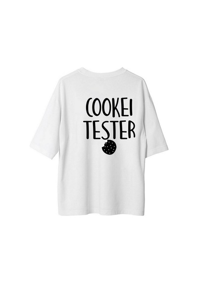 Paybuy Erkek Oversize Grafik Baskılı Kurabiye Tester Mizahi Tasarım Kısa Beyaz