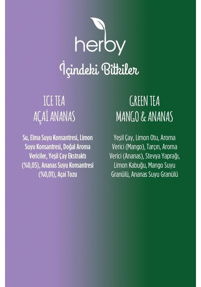 Herby Ice Tea Açai Ananas 12'li Şeker İlavesiz Soğuk Çay + Yeşil Çay Mango Ve Ananas 18'li