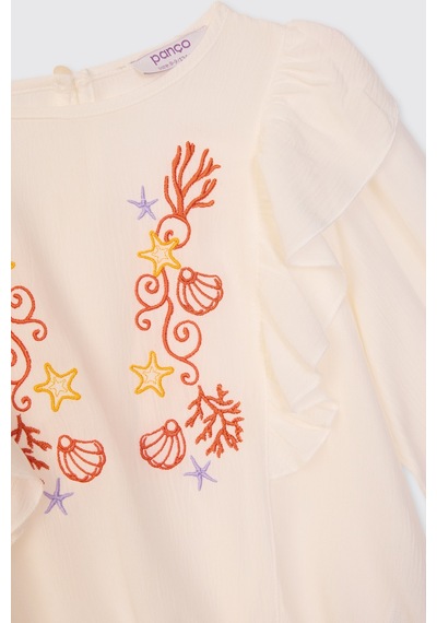 Panço Kız Çocuk Ekru-oranj Bluz 2611gk57037