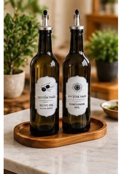 750 Ml Yağlık Seti 2 Yağlık+ 1 Altlık Amber