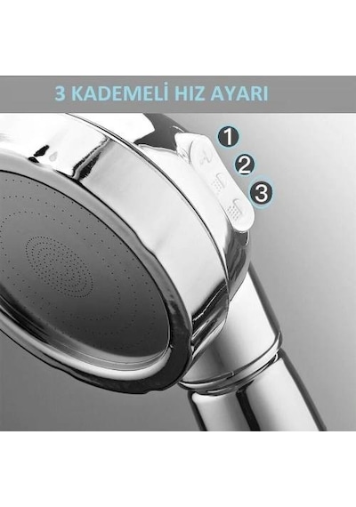 Gerçek Su Tasarruflu 3 Fonksiyonlu Banyo Duş Başlığı Gri