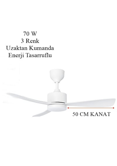 Uzaktan Kumandalı 70w Led Aydınlatmalı Tavan Vantilatörü 3 Renk Aydınlatma Pervaneli Ampul