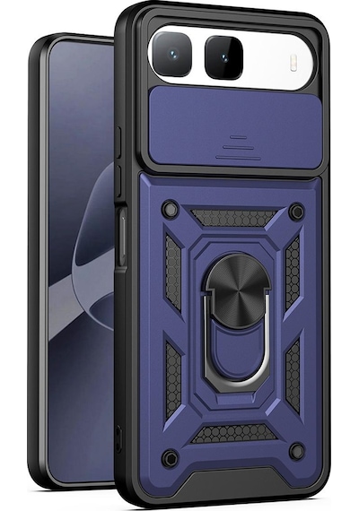 Teleplus İnfinix Hot 60i 5g Kılıf Magnetik Standlı Kamera Korumalı Slide Sürgülü Cover Kapak Lacivert