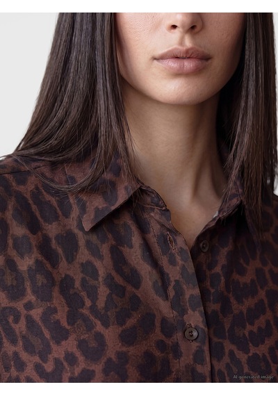 Lcw Everyday Kahverengi Leopar Desenli Kadın Gömlek