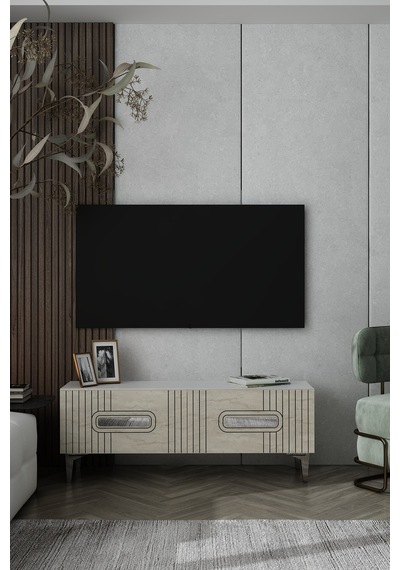 120dhdts8btg Luna Pleksi Lazer Desen Kapaklı Tv Sehpası Beyaz-traverten-gümüş