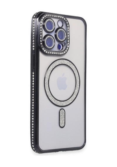 Ilkeshop Newface Apple iPhone Uyumlu 14 Pro Max Kılıf Joke Simli Magneticsafe Kılıf - Siyah