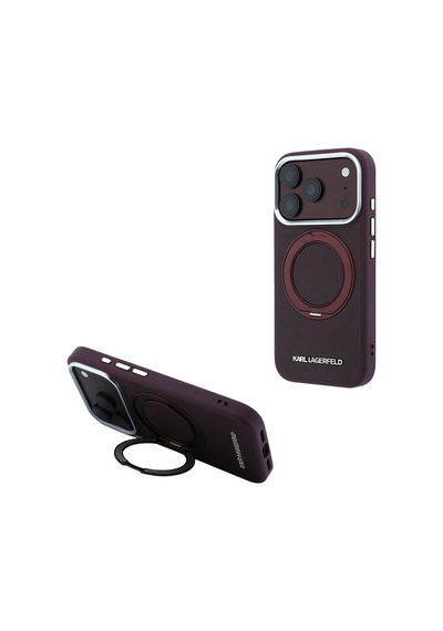 Apple iPhone Uyumlu 18 Pro Kılıf Karl Lagerfeld Lisanslı M-safeli Metal Logo Pu Saffiano 360 Standlı Kapak Bordo