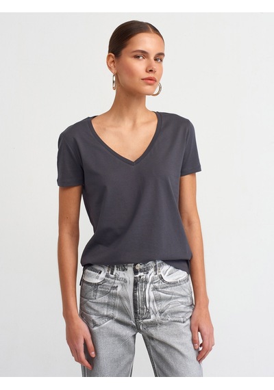 Dilvin V Yaka Basic T-shirt Antrasit