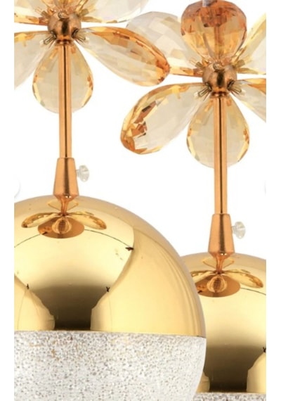 4'lü Şeker Toplu Rose Gold Kristal Taşlı 3 Renk Ledli Sarkıt Avize Altın
