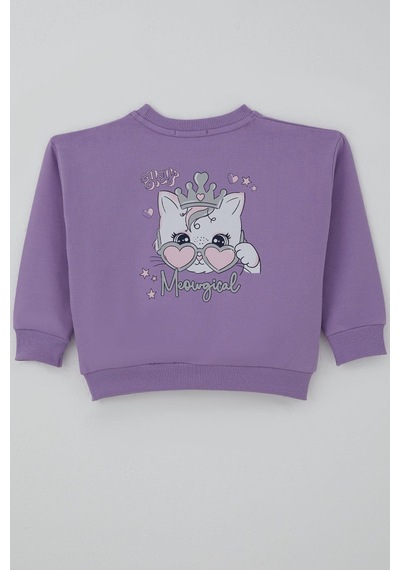 Breeze Kız Çocuk Sweatshirt Minik Taçlı Kedi Prenses Baskılı Sırt Baskı Detaylı 1.5-5 Yaş, Lila Lila