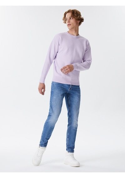 Oversize Fit Erkek Kazak Lila