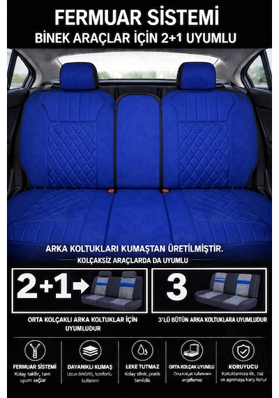 Fiat Egea Sedan 2014 Ve Sonrası Uyumlu Zerafet Serisi Mavi Siyah 5'li Ortopedik Koltuk Minderi 22911422