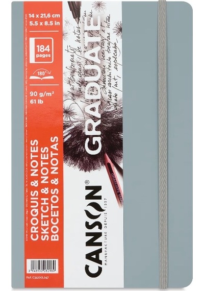 Canson Graduate Sert Kapaklı Eskiz Defteri 90gr 14x21,6 184 Sayfa - Açık Gri