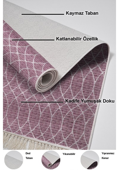 Dekoreko Kaymaz Taban Djt Salon Halısı Trend Saçaklı Iskandinav F5084 Gül Kurusu