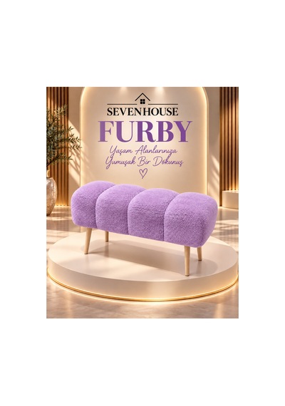 Furby Teddy Kumaş Puf Bench 4 Boğumlu Modern Tasarım, Ahşap Ayaklı, Yatak Odası, Makyaj Masası 64x32x43 Cm Lila Lila