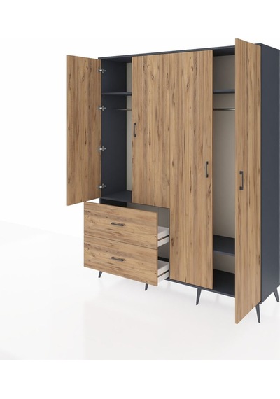 Hyperion Gardrop 4 Raflı 2 Çekmeceli 2 Askılı 176x44x221 Antrasit-çam Çam Hyperion Gardrop 4 Raflı 2 Çekmeceli 2 Askılı 176x44x221 Antrasit-çam Çam