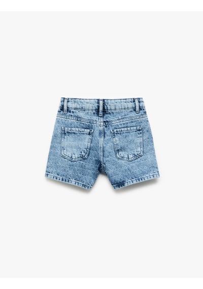 Koton Pamuklu Cepli Taş Detaylı Denim Şort Lıght Indıgo 5skg40124ad Açık Mavi