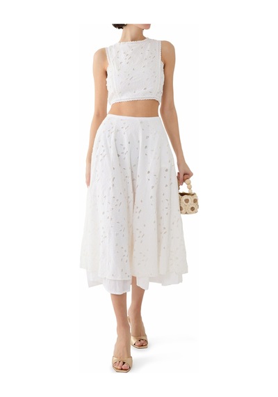 Pearl And Caviar Dantel Detaylı Kısa Üst Off White